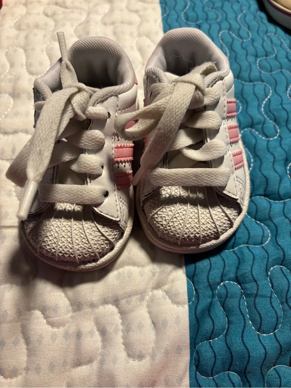 adidas White and Pink Baby Superstar Sneakers